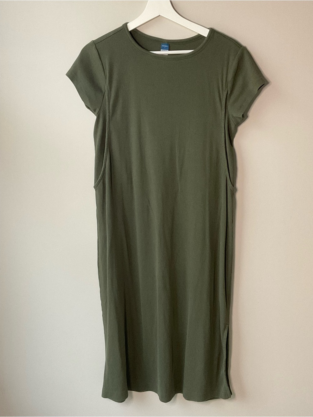 Maternity & Nursing Olive Green Short-Sleeve Midi Dress Large